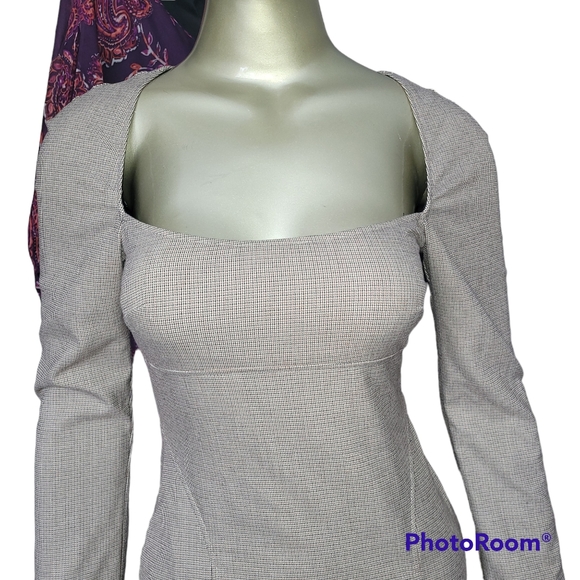 Zara checked square neck dress - Picture 3 of 11